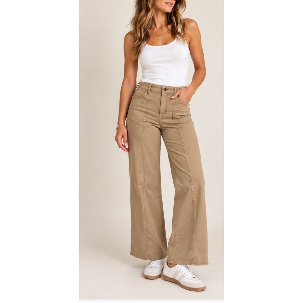 White House Black Market High Rise Wide Leg Khaki Pants Tan 6 Short